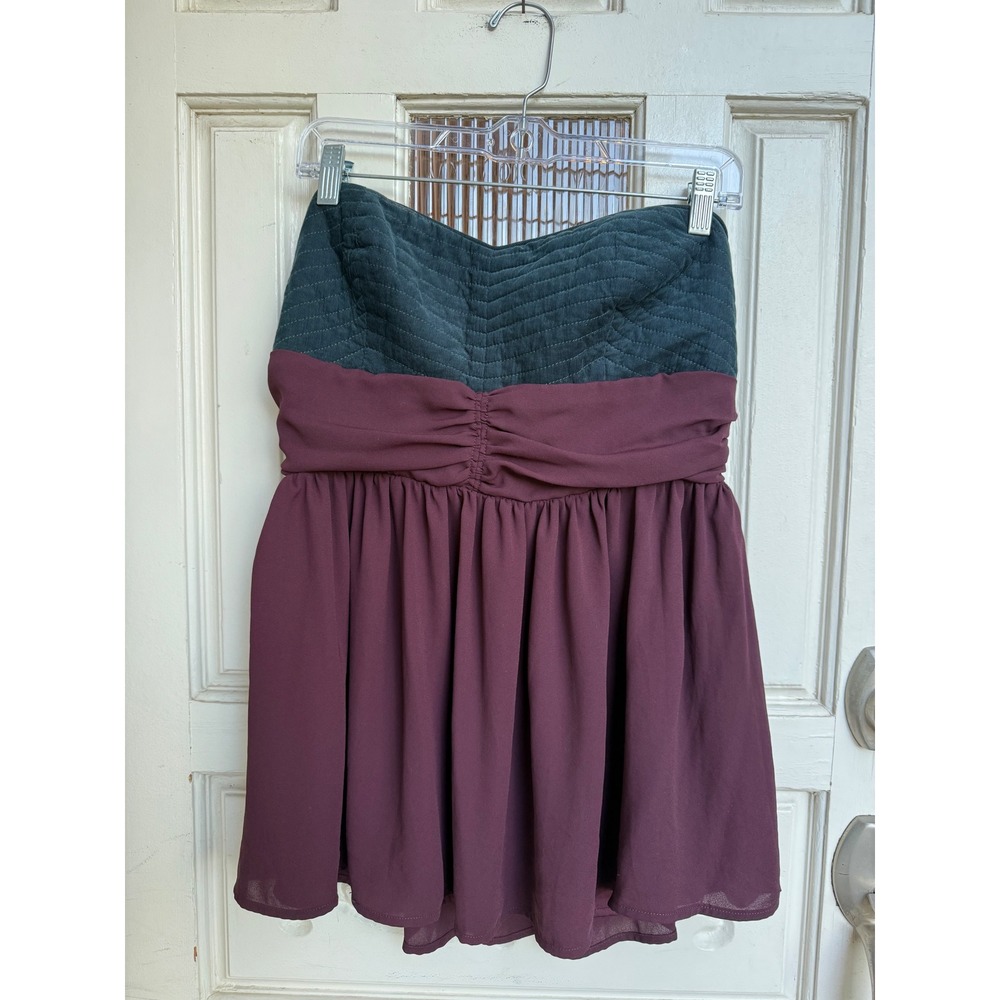 Maeve Anthropologie Strapless Top Navy Blue‎ Burgundy Corduroy Chiffon Size 14